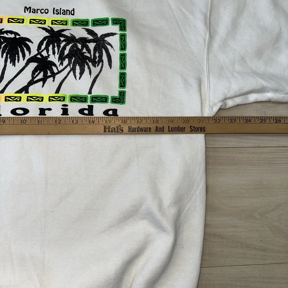 Vtg Marco Island Florida USA Crewneck‎ Sweater XL Graphic White Palm Tree Tropic